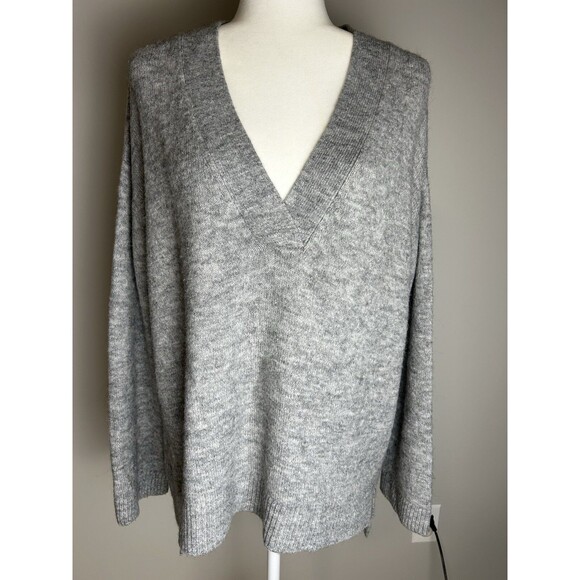H&M Oversized Gray V-neck Knitted Cabin Sweater Medium Grandpacore - Picture 1 of 9